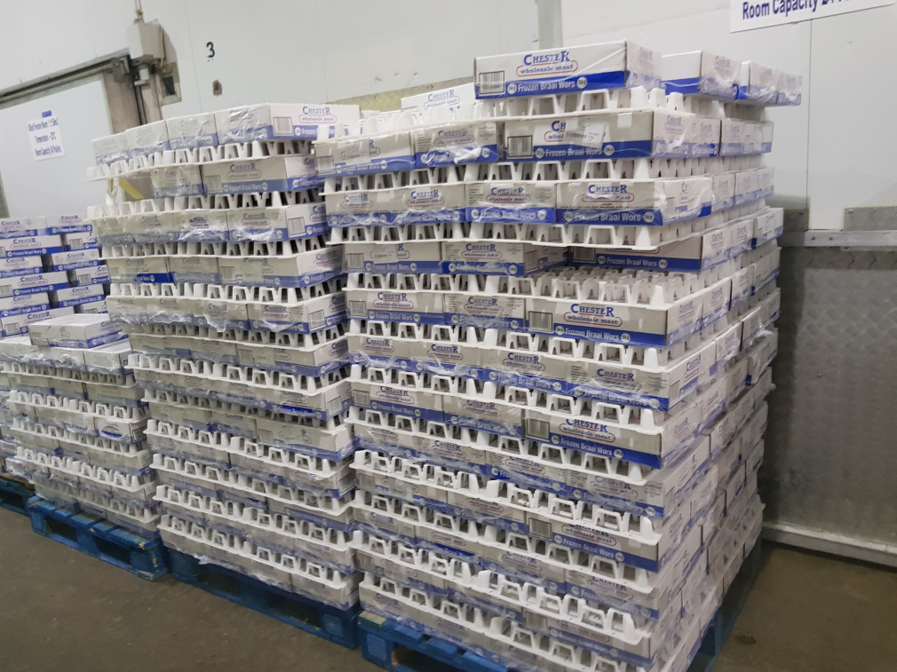 easyFLO freezer spacers loaded on a pallet in a cold store